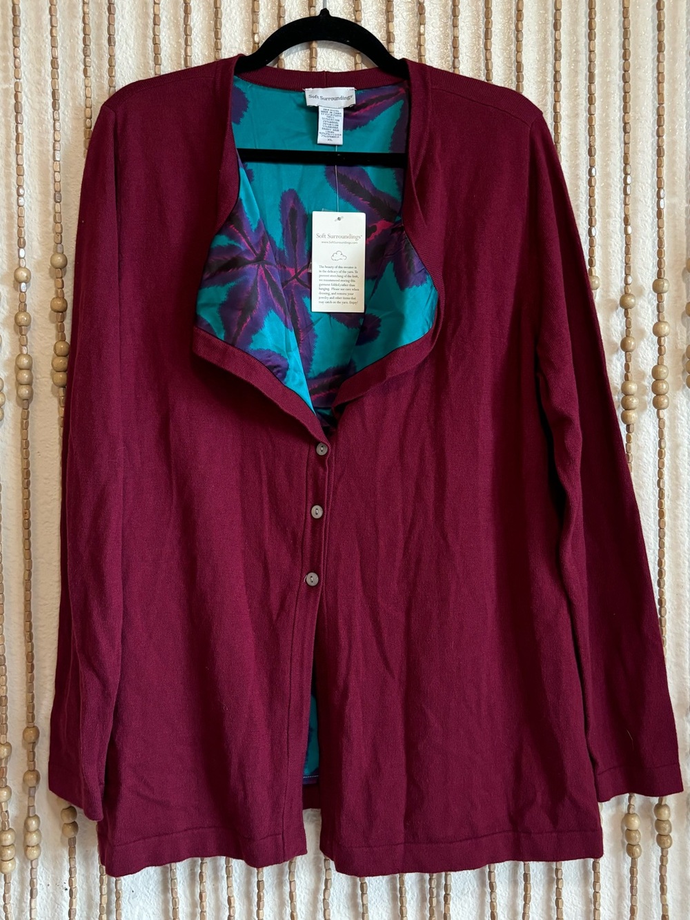 NWT Soft Surroundings Burgundy Wine 3 Button Angora Cotton Long Sleeve Sweater